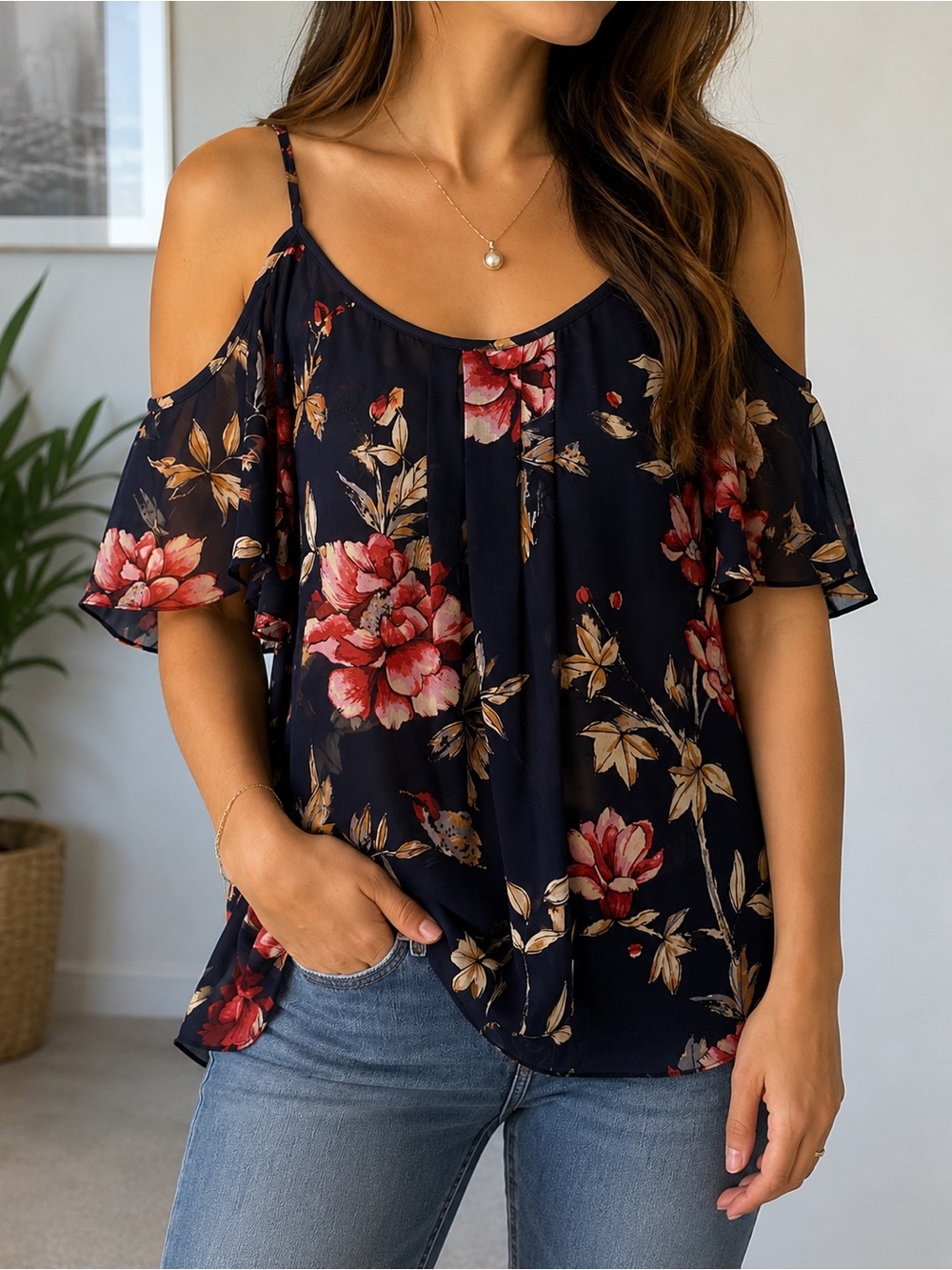 Joie Adorlee 100% Silk Cold Shoulder Top – Size Small